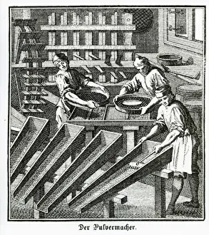 Der Pulvermacher, copperplate engraving, Regensburger Staendebuch, 1698, Christoph Der Pulvermacher, copperplate engraving, Regensburger Staendebuch, 1698, Christoph