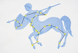 Cosmic Gallery: A diagram illustrating the constellation of Centaurus complete with image of a centaur