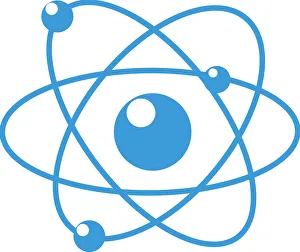 Digital illustration of blue atom on white background Digital illustration of blue atom on white background