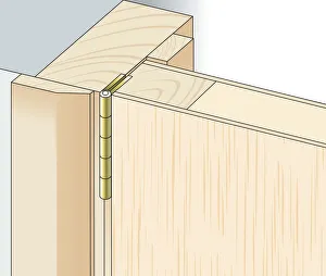 Digital illustration of butt hinge between door and doorframe Digital illustration of butt hinge between door and doorframe