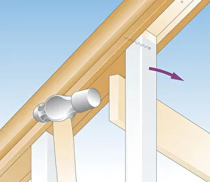 Digital illustration of how to free baluster by using hammer tapped against offcut Digital illustration of how to free baluster by using hammer tapped against offcut