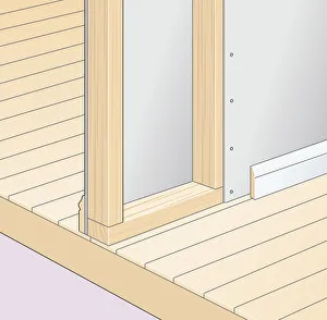 Digital illustration of gap between plasterboard and floor hidden with skirting board Digital illustration of gap between plasterboard and floor hidden with skirting board
