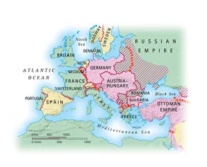 Digital illustration of map of Europe during World War I Digital illustration of map of Europe during World War I