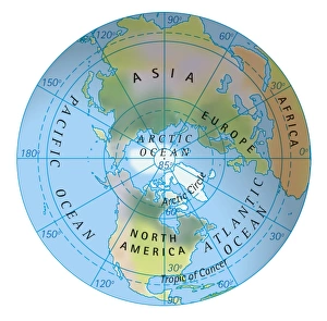 Digital illustration of map of northern hemisphere Digital illustration of map of northern hemisphere