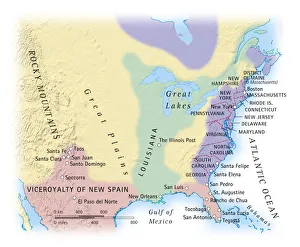 Digital illustration of map showing 15th century European colonization of the Americas Digital illustration of map showing 15th century European colonization of the Americas