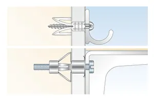Digital Illustration of plastic and metal cavity fixings inserted in wall Digital Illustration of plastic and metal cavity fixings inserted in wall