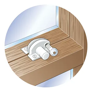 Digital illustration of sash window push-bolt Digital illustration of sash window push-bolt