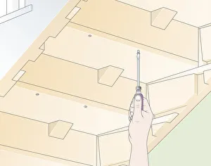 Digital illustration of screwing through tread into riser underneath staircase Digital illustration of screwing through tread into riser underneath staircase