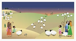 Digital Illustration of shepherds watching their flocks at night Digital Illustration of shepherds watching their flocks at night