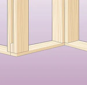 Digital illustration showing corner of partition wall and position of studs in wood Digital illustration showing corner of partition wall and position of studs in wood