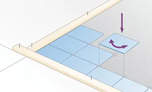 Digital Illustration showing how to lay ceramic tile butting close to battens by twisting Digital Illustration showing how to lay ceramic tile butting close to battens by twisting