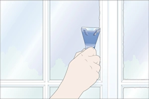 Digital Illustration showing how to use scraper to remove excess paint from window Digital Illustration showing how to use scraper to remove excess paint from window