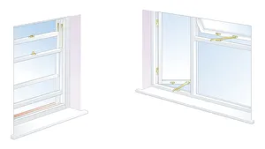 Digital illustration of spring metal strip, foam strip, and rubber seal on sash window Digital illustration of spring metal strip, foam strip, and rubber seal on sash window
