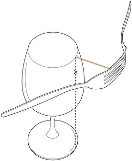 Digital illustration of using gravity to balance forks and toothpick from wine glass Digital illustration of using gravity to balance forks and toothpick from wine glass
