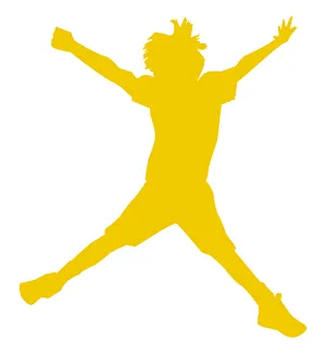 Digital illustration of yellow silhouette of boy doing star jump Digital illustration of yellow silhouette of boy doing star jump