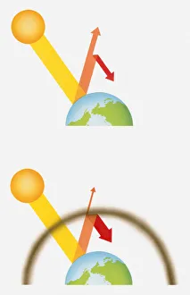Digital illustrations showing effects of global warming on planet and ozone layer Digital illustrations showing effects of global warming on planet and ozone layer