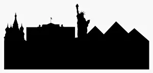 Digital silhouette of Kremlin, Buckingham Palace, Statue of Liberty and Pyramids of Giza Digital silhouette of Kremlin, Buckingham Palace, Statue of Liberty and Pyramids of Giza