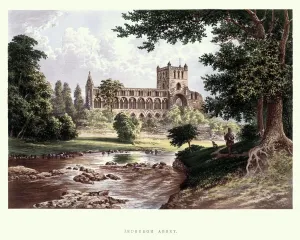 Antique Engravings For Sale Prints: Jedburgh Abbey, a ruined Augustinian abbey, 19th Century
