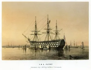 Lord Nelson Prints: Vintage Colour Lithograph Print of HMS Victory 1872
