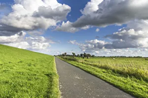 Dike on the Elbe river, Drochtersen Ritsch, Kehdinger Land, Lower Saxony, Germany, Europe Dike on the Elbe river, Drochtersen Ritsch, Kehdinger Land, Lower Saxony, Germany, Europe