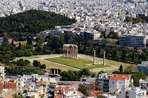 Distant view, Temple of Olypian Zeus and surroundings of Athens, Greece Distant view, Temple of Olypian Zeus and surroundings of Athens, Greece