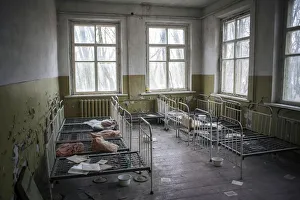 Dormitory, abandoned kindergarten of a village in the contaminated zone, near Chernobyl Dormitory, abandoned kindergarten of a village in the contaminated zone, near Chernobyl
