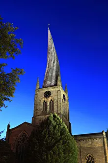 Dusk, the Crooked spire of St Mary and All Saints Church, Chesterfield town Dusk, the Crooked spire of St Mary and All Saints Church, Chesterfield town
