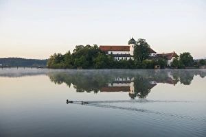 Early morning at Seeon Abbey on an island in Seeoner See Lake, Seeon-Seebruck, Chiemgau Early morning at Seeon Abbey on an island in Seeoner See Lake, Seeon-Seebruck, Chiemgau