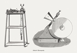 Edisons Phonograph from 1879, wood engravings, published in 1880 Edisons Phonograph from 1879, wood engravings, published in 1880