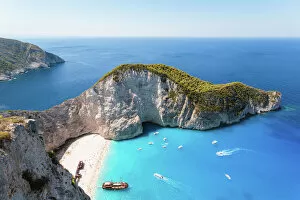 Iconic Gallery: Elevated view of famous shipwreck beach. Zakynthos, Greek Islands, Greece