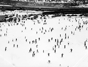 Elevated View Of Ski Resort, With Many Skiers In P Elevated View Of Ski Resort, With Many Skiers In P