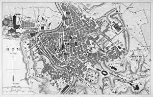 Engraving antique city map of Roma Italy from 1851 Engraving antique city map of Roma Italy from 1851