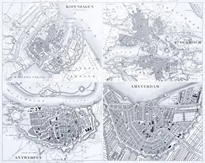 Engraving: Copenhagen, Stockholm, Antwerp and Amsterdam Engraving: Copenhagen, Stockholm, Antwerp and Amsterdam