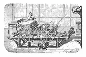 Images Dated 18th April 2009: Engraving of man working at a printing machine