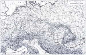 Engraving: Mountains and River Systems of Europe Engraving: Mountains and River Systems of Europe