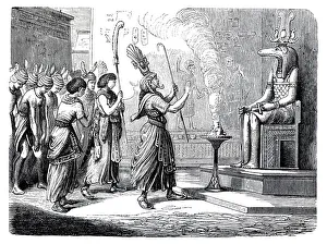 Engraving Pharaoh with egyptian Goddess Sobek Engraving Pharaoh with egyptian Goddess Sobek