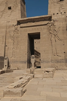 Entrance to the Temple of Isis with two stone lions Entrance to the Temple of Isis with two stone lions