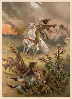 Escape from the prairie fire, chromolithograph, published in 1888 Escape from the prairie fire, chromolithograph, published in 1888