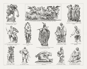 European sculpture art, 19th century, wood engravings, published in 1897 European sculpture art, 19th century, wood engravings, published in 1897