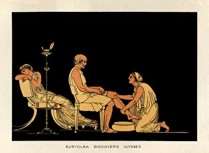 <b class=qtipBold><figcaption>Euryclea discovers Ulysees</figcaption></b><br>Euryclea discovers Ulysees. From aStories From Homera by the Rev. Alfred J. Church, M.A.; illustrations from designs by John Flaxman. Published by Seeley, Jackson & Halliday, London, 1878.<br><em>© Linda Steward</em> Euryclea discovers Ulysees