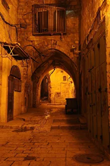 Evening mood in a deserted street in the Jewish Quarter, Old City of Jerusalem, Israel Evening mood in a deserted street in the Jewish Quarter, Old City of Jerusalem, Israel