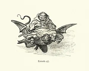 Evil monk flying on back of a demon. Fantasy Evil monk flying on back of a demon. Fantasy
