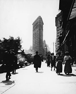 <b class=qtipBold><figcaption>Exterior Of The Flat Iron Building</figcaption></b><br>Exterior view, looking north, of the Flatiron Building, a triangular, 22-story Beaux-Arts skyscraper designed by Daniel Burnham, New York, New York, 1910. (Photo by FPG/Getty Images)<br><em>© 2004 Getty Images</em> Exterior Of The Flat Iron Building