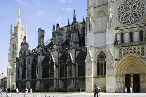 Facade of a church, Bordeaux Cathedral, Tour Pey Berland, Bordeaux, Aquitaine, France Facade of a church, Bordeaux Cathedral, Tour Pey Berland, Bordeaux, Aquitaine, France