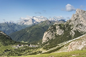 Falzarego Pass with Sasso di Stria, Col di Lana at the back, World War I Memorial Falzarego Pass with Sasso di Stria, Col di Lana at the back, World War I Memorial