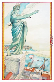 Female statue, resembling Liberty, atop podium Female statue, resembling Liberty, atop podium