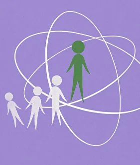 Four Figures of People and an Atomic Symbol Four Figures of People and an Atomic Symbol