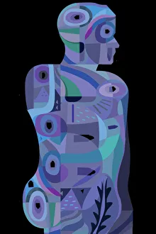 Filled silhouette illustration of a man in vivid blue and purple Filled silhouette illustration of a man in vivid blue and purple