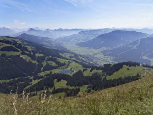 Filzalmsee Lake and Brixental Valley with Brixen im Thale, view from Mt Hohe Salve, Kitzbuhel Alps, Tyrol, Austria Filzalmsee Lake and Brixental Valley with Brixen im Thale, view from Mt Hohe Salve, Kitzbuhel Alps, Tyrol, Austria