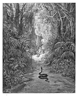 The first approach of the serpent engraving 1885 The first approach of the serpent engraving 1885